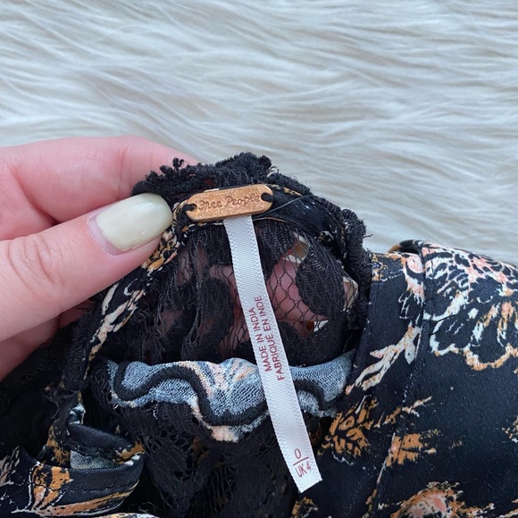Free People Black Orange Floral Lace Short Sleeve Dress - Picture 11 of 12